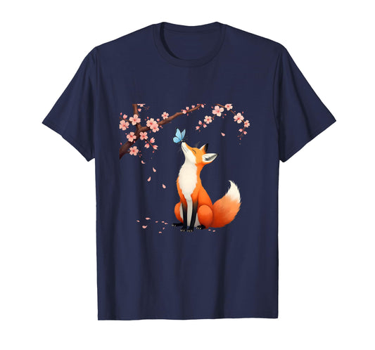Fox Japanese Cherry Blossom sakura tree kawaii girls women T-Shirt