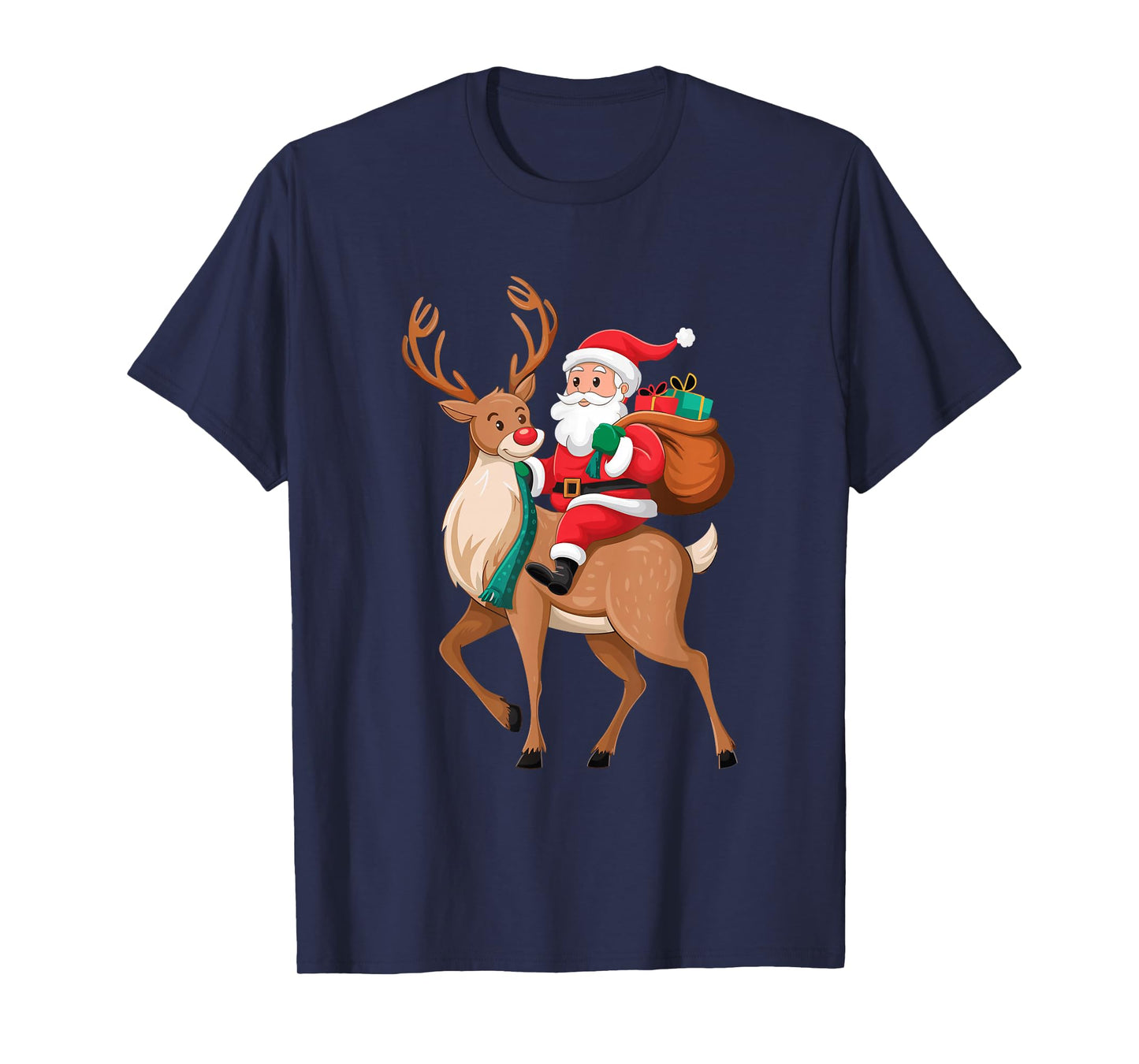 Santa Riding Reindeer Christmas Men Boys Kids Teens Xmas T-Shirt
