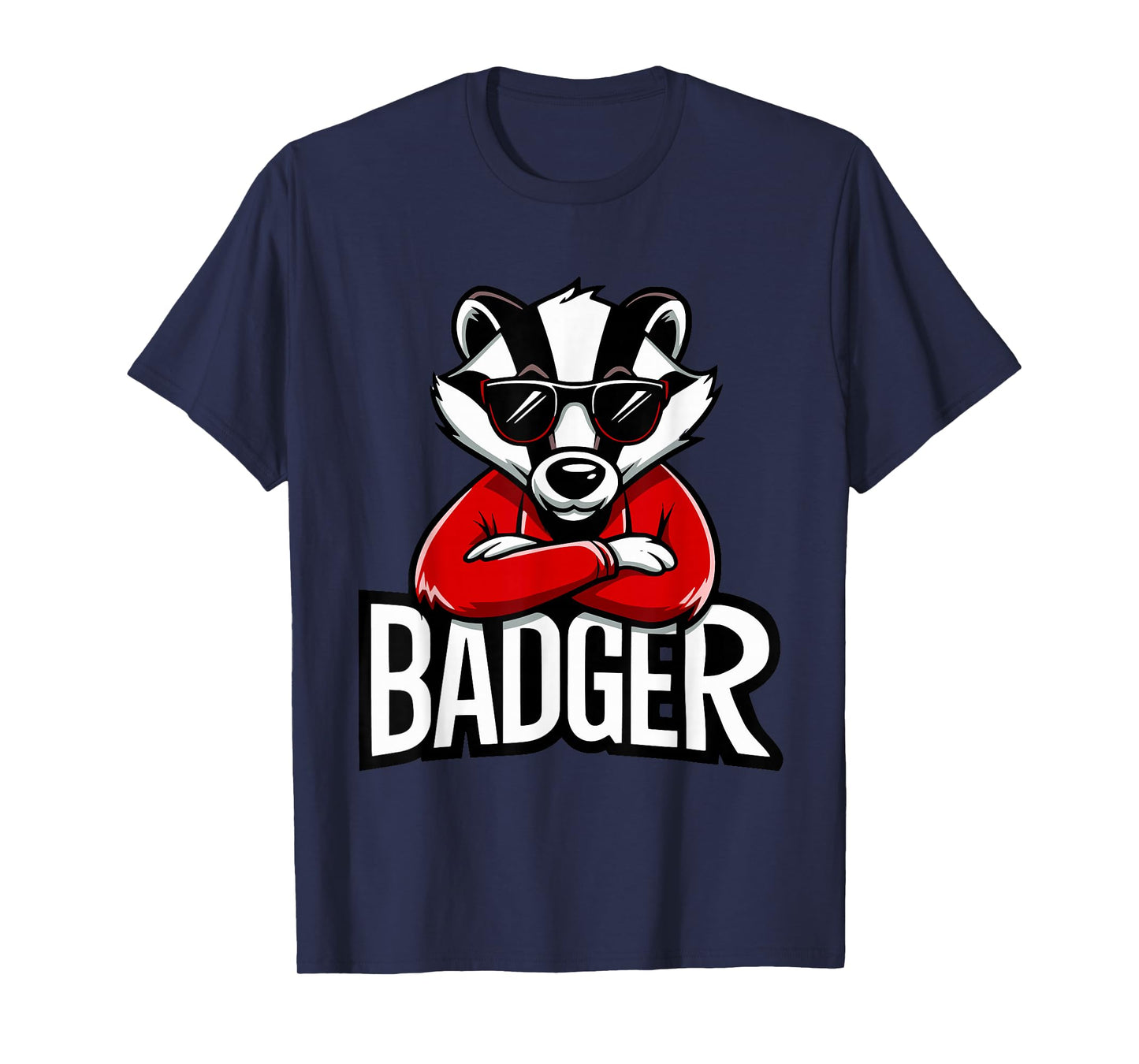Cool Badgers Cartoon Sunglasses, Fun Animal Graphic T-Shirt