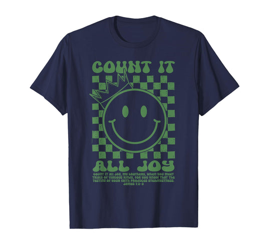 Count It All Joy Christian Bible Verse Groovy Smile Face T-Shirt