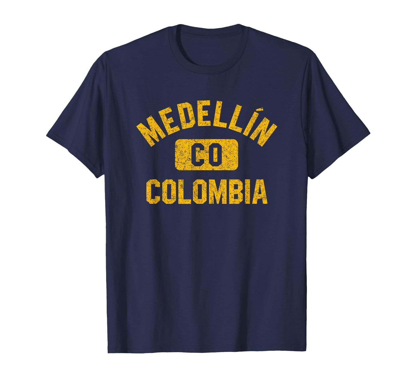 Medellin Colombia Gym Style Distressed Amber Print T-Shirt