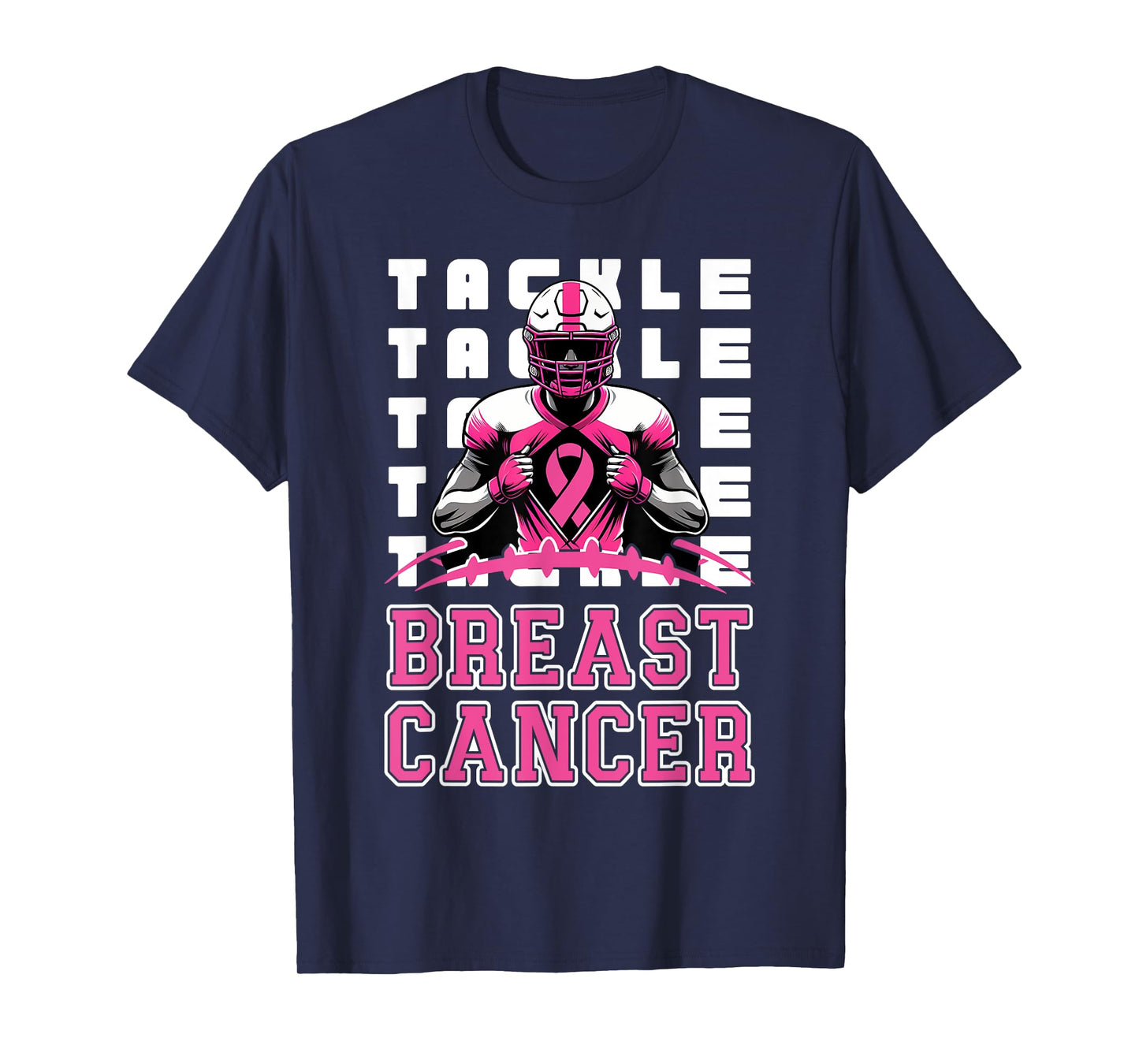 Tackle Football Breast Cancer Awareness Pink Ribbon Boys Kid T-Shirt