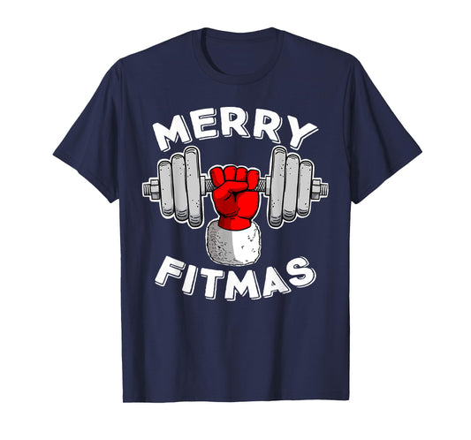 Merry Fitmas Christmas Santa Claus Dumbbell Merry Fitmas T-Shirt
