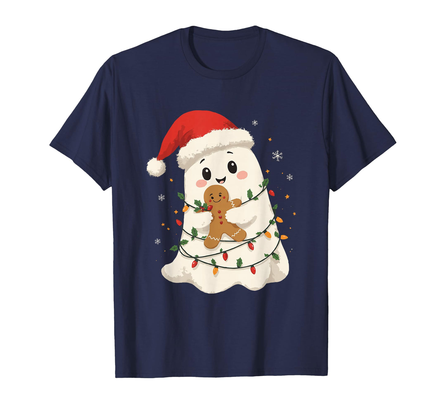 Cute Ghost Santa Hat Spooky Christmas Funny Holiday T-Shirt