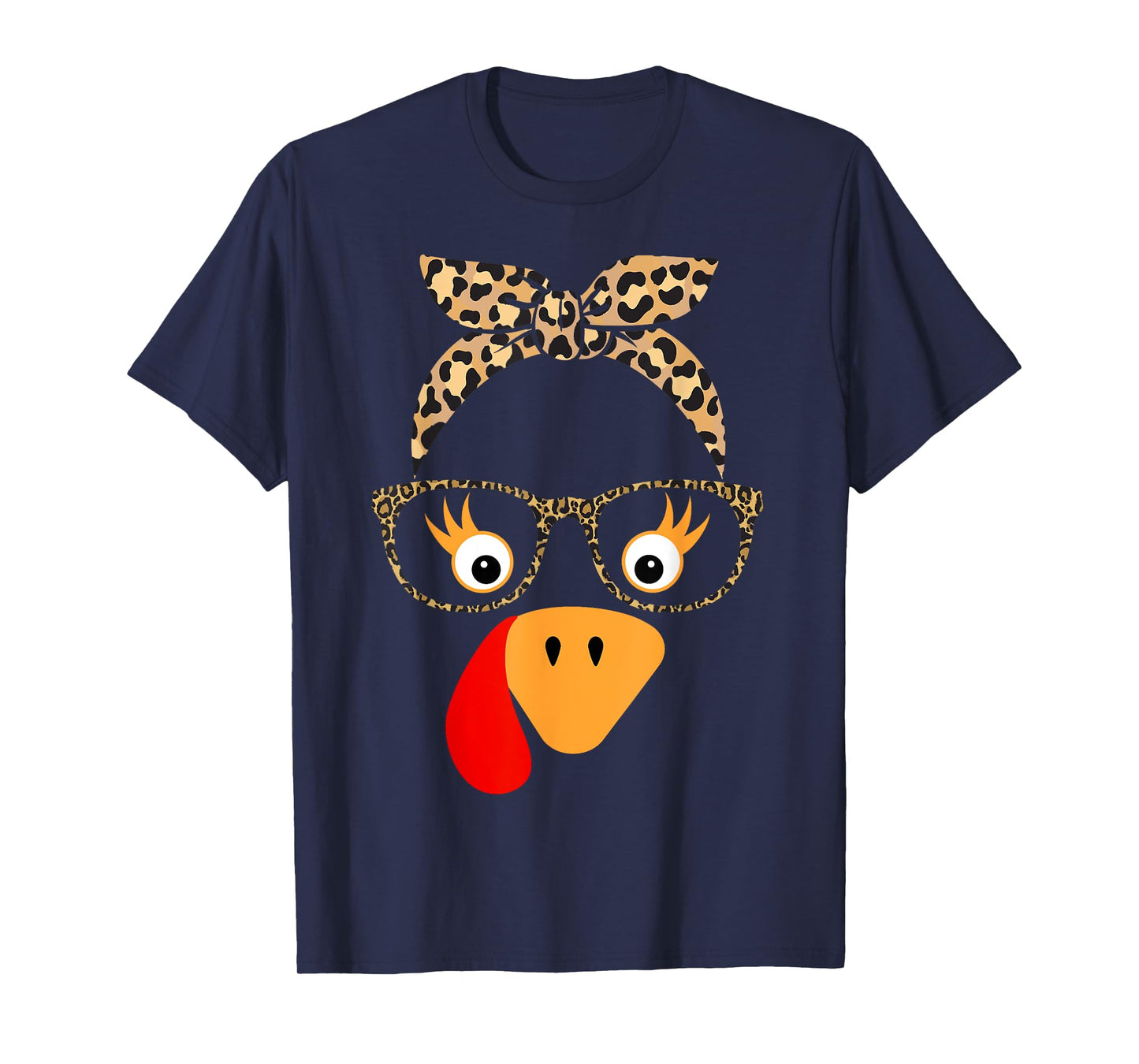 Thanksgiving Turkey Face Leopard Glasses For Women Girls T-Shirt