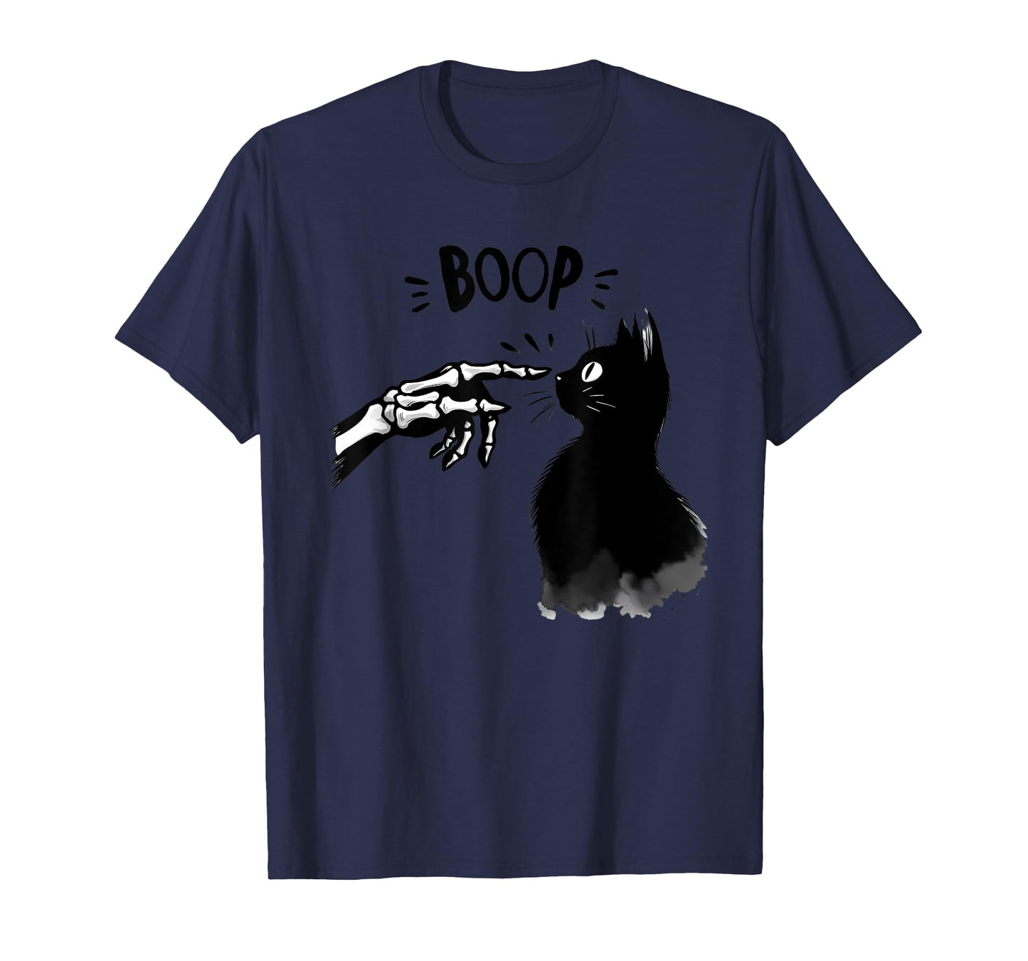 Black Cat Boop Skeleton Hand Boop Halloween Cute Cat Graphic T-Shirt