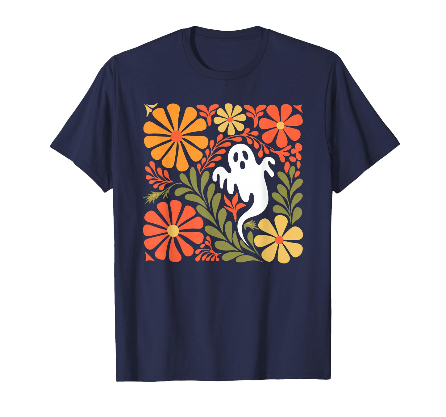 Boho Floral Fall Boho Ghost Cute Halloween for Men Women T-Shirt
