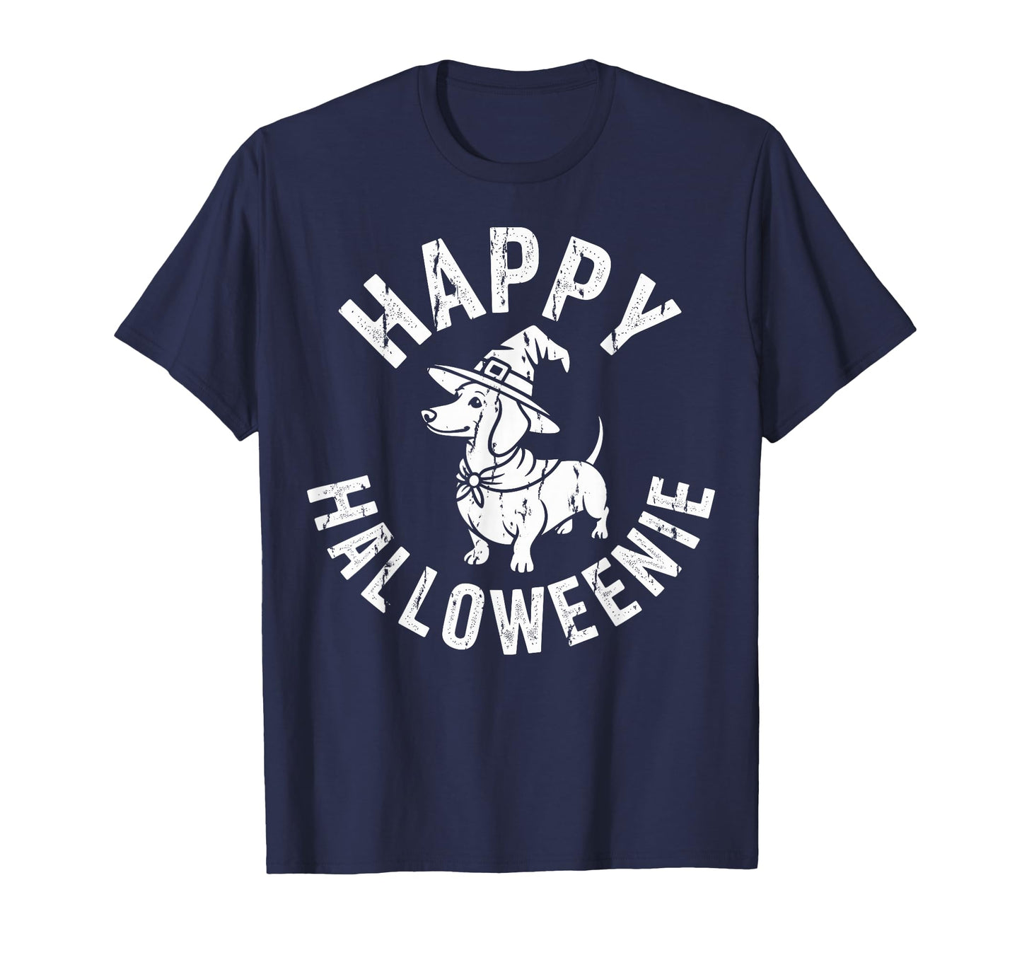 Happy Halloweenie Dachshund Witch Hat Funny Doxie Spooky T-Shirt