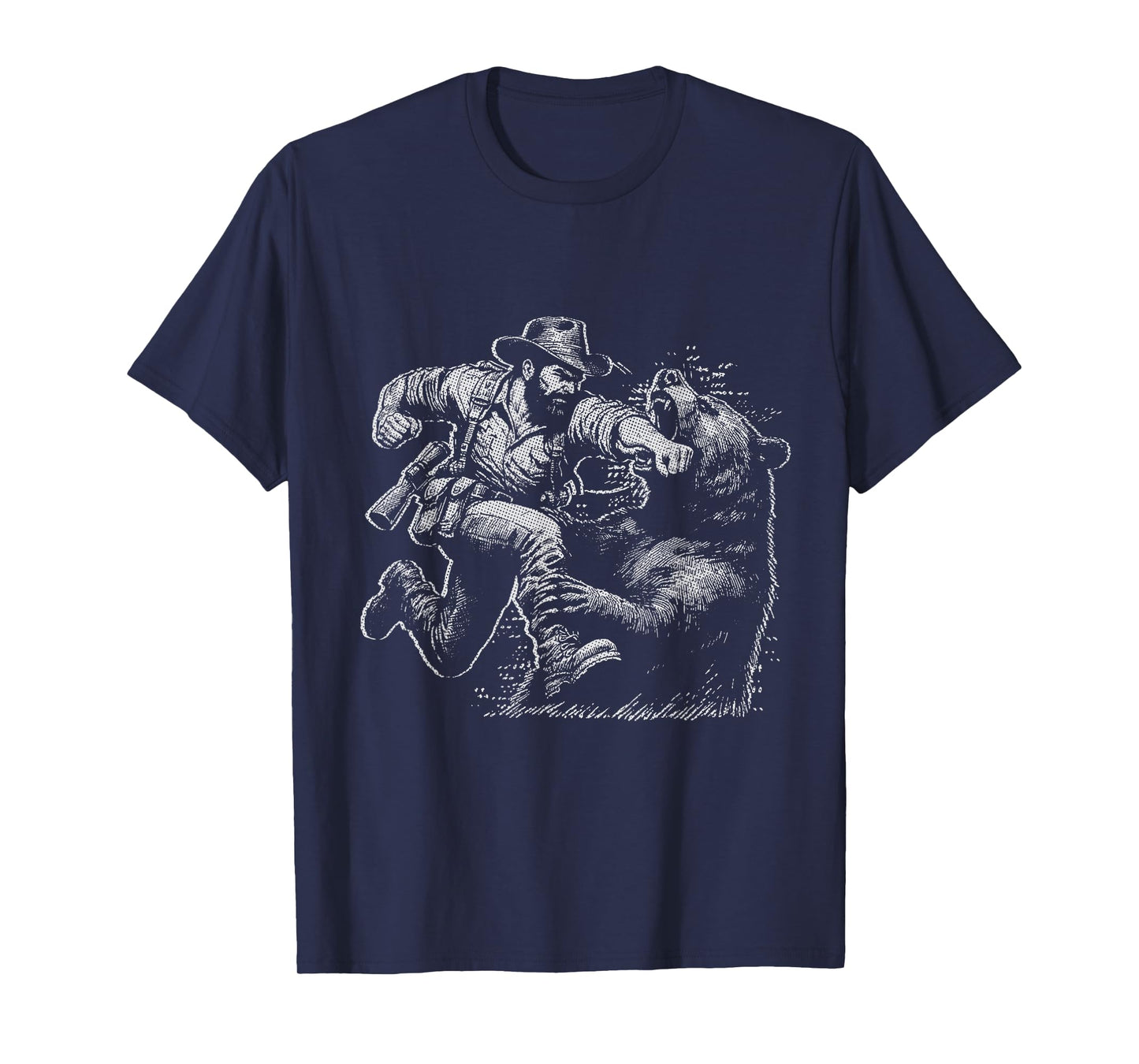 Bear Funny Man Punching Bear Retro Vintage Hunting Camping T-Shirt