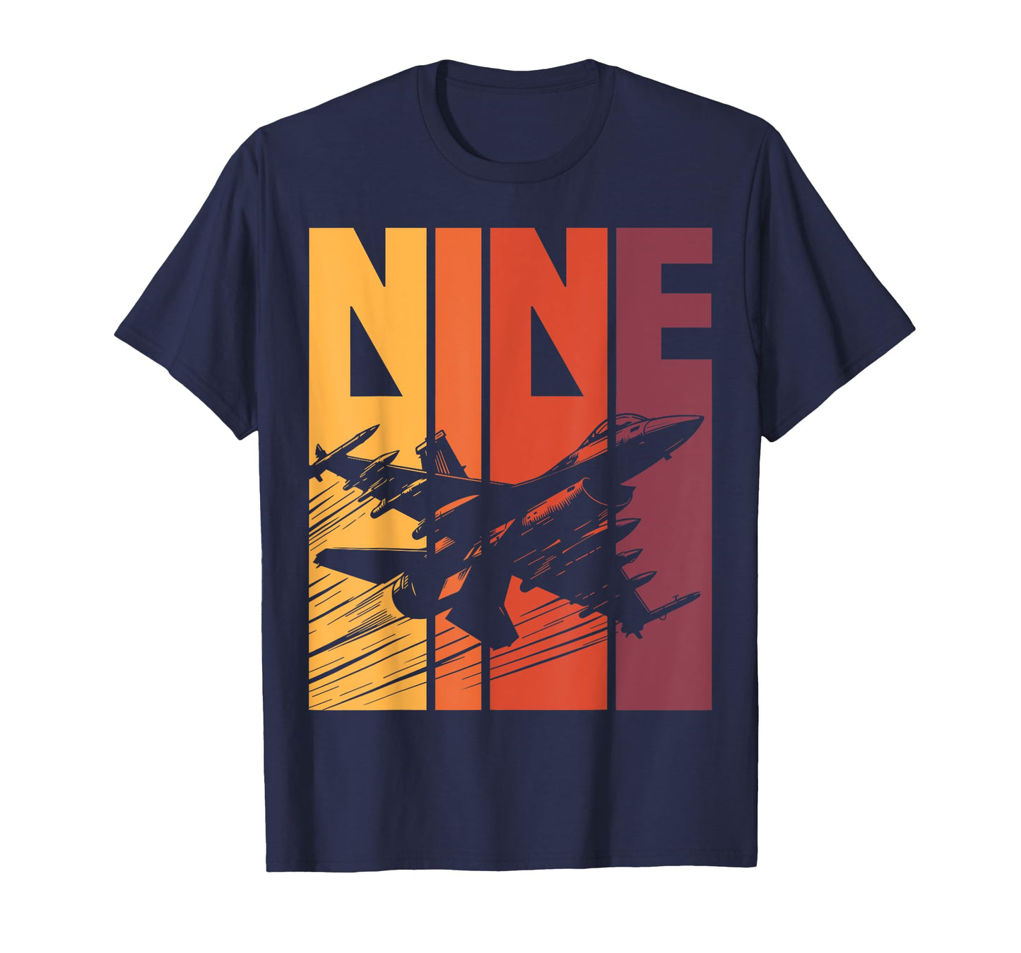 Military Fighter Jet Retro Nine Year Old Boys 9th Birthday T-Shirt