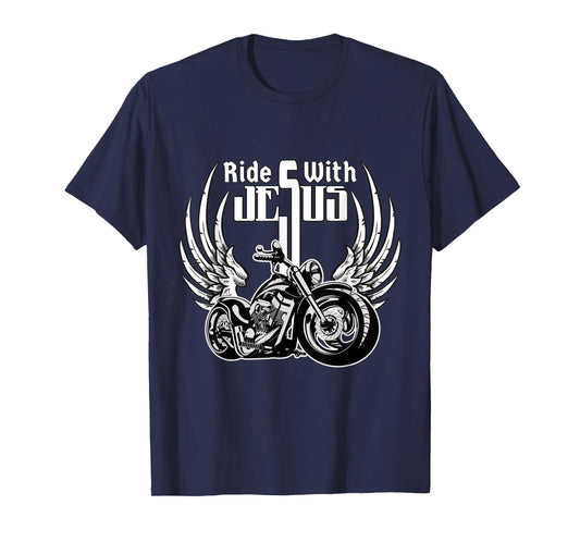 Ride With Jesus Christian Biker Men Women Kids Motorcycle T-Shirt