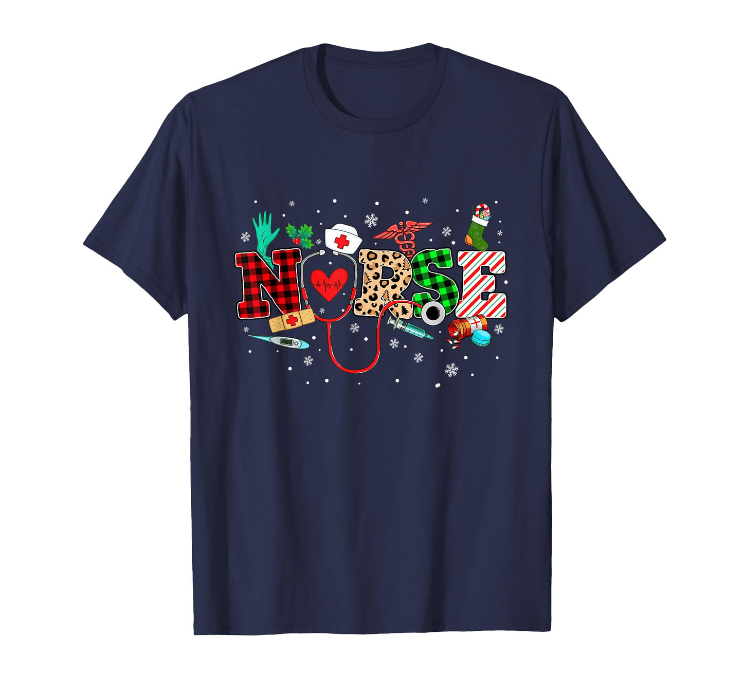 Nurse Christmas Stethoscope Nurses Buffalo Plaid Red Green T-Shirt