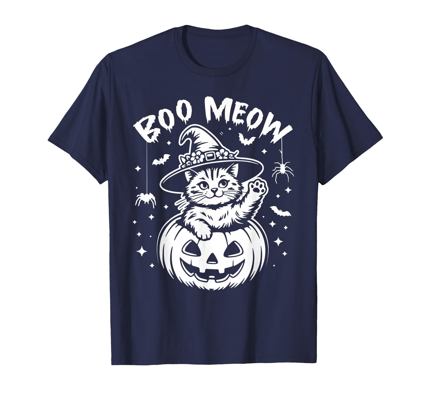 Boo Meow Cat Halloween Costume Cute Pumpkin Fur Dad Pet Mom T-Shirt
