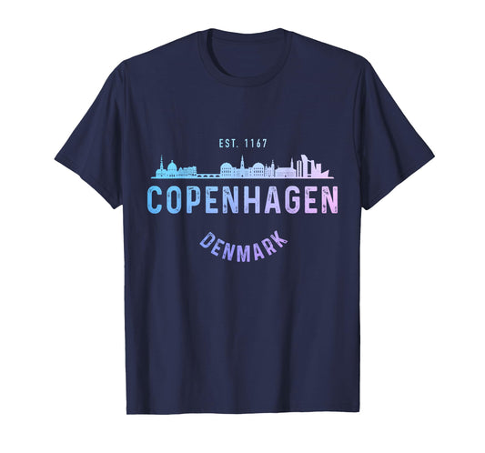 Copenhagen Denmark Skyline Souvenir Danish Flag Vintage T-Shirt