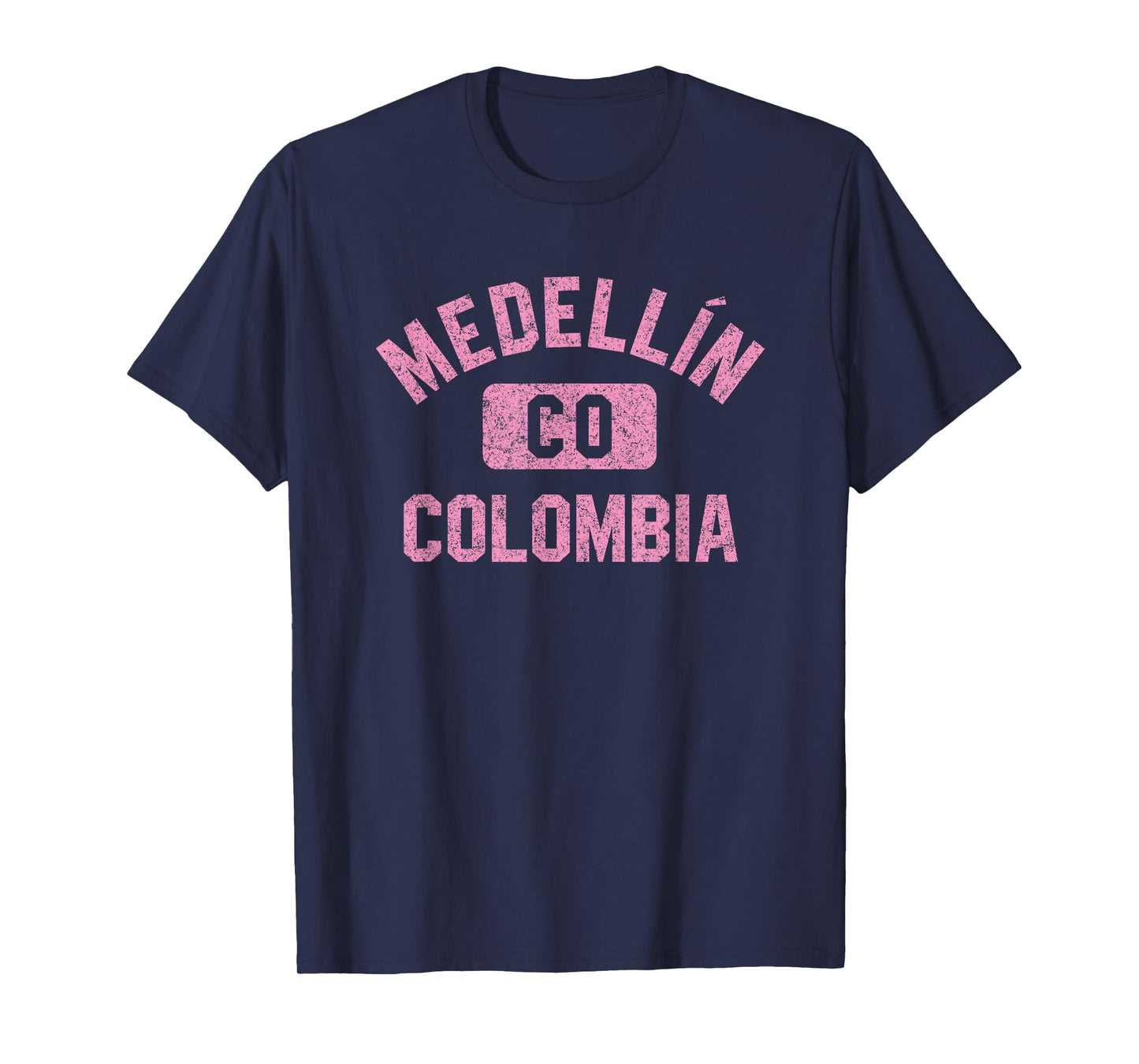 Medellin Colombia Gym Style Distressed Pink Print T-Shirt