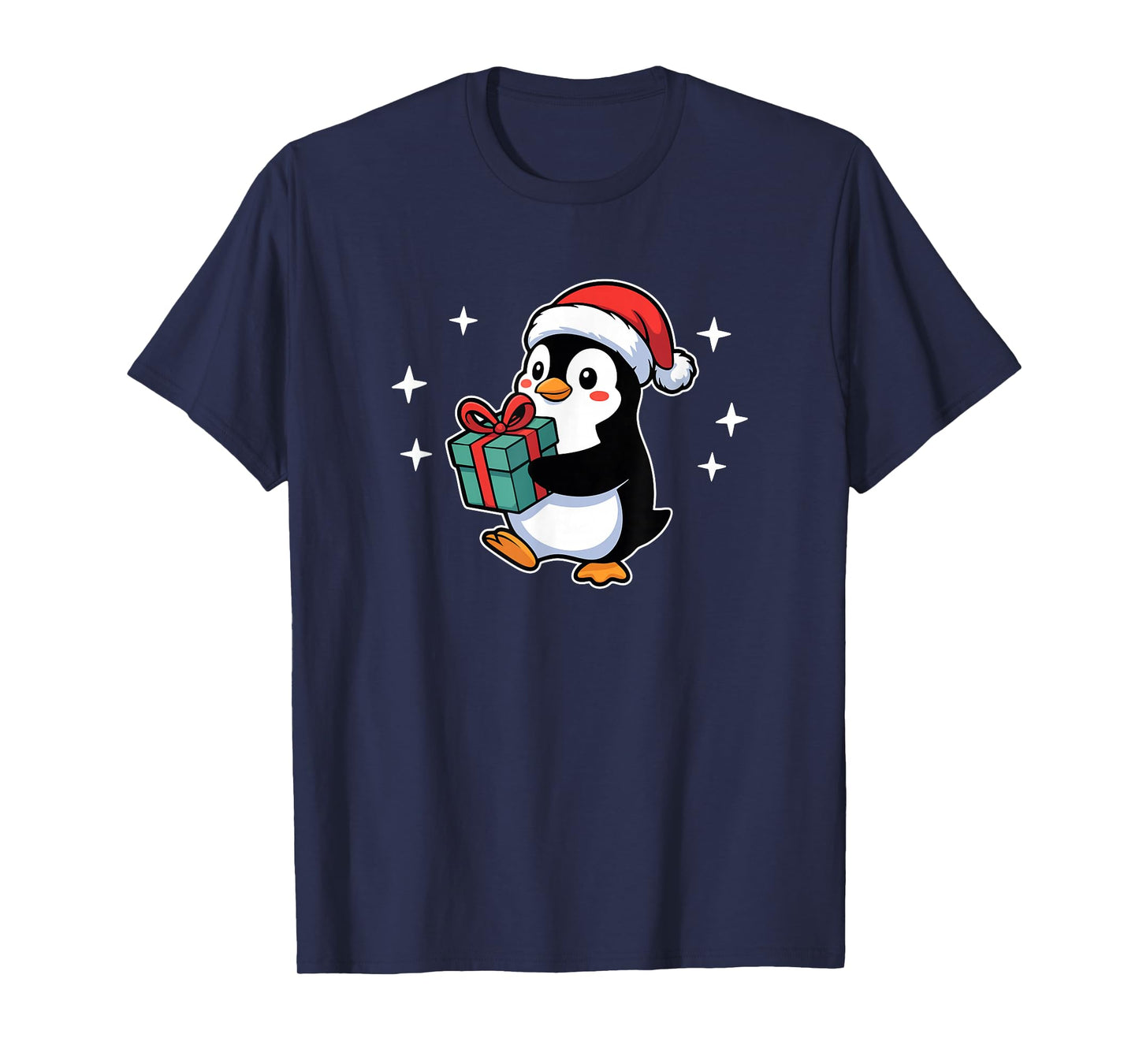 Cute Christmas Penguin with Present Funny Holiday T-Shirt