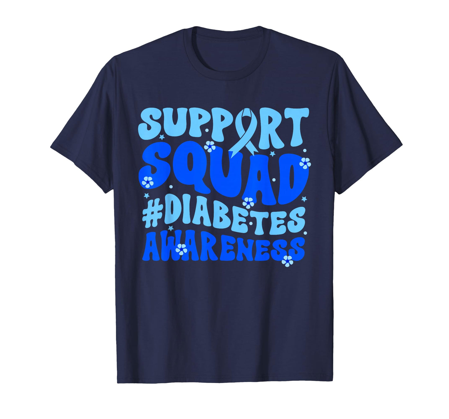 Groovy Support Squad Blue Ribbon Diabetes Awareness Month T-Shirt
