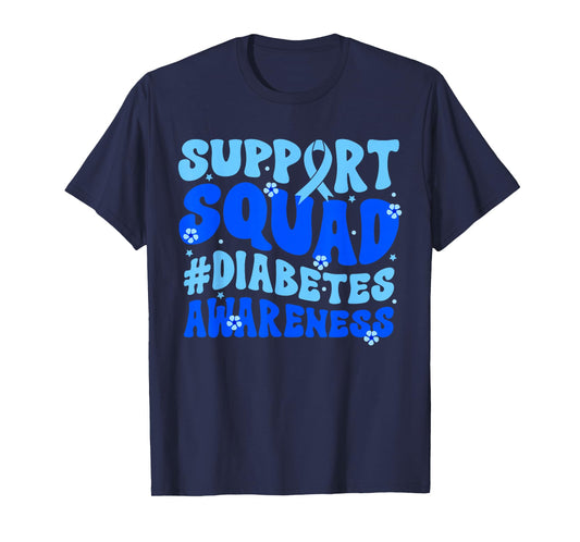 Groovy Support Squad Blue Ribbon Diabetes Awareness Month T-Shirt