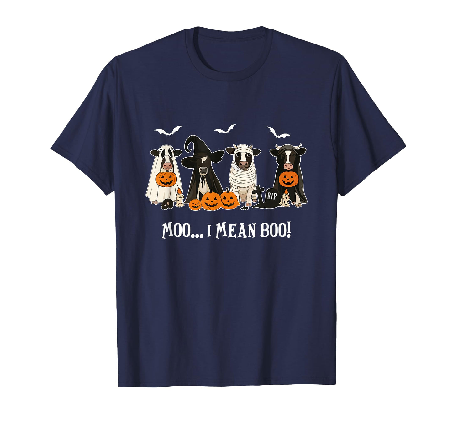 Moo I Mean Boo Cow Fall Halloween Ghost Cow Farm Lover Women T-Shirt