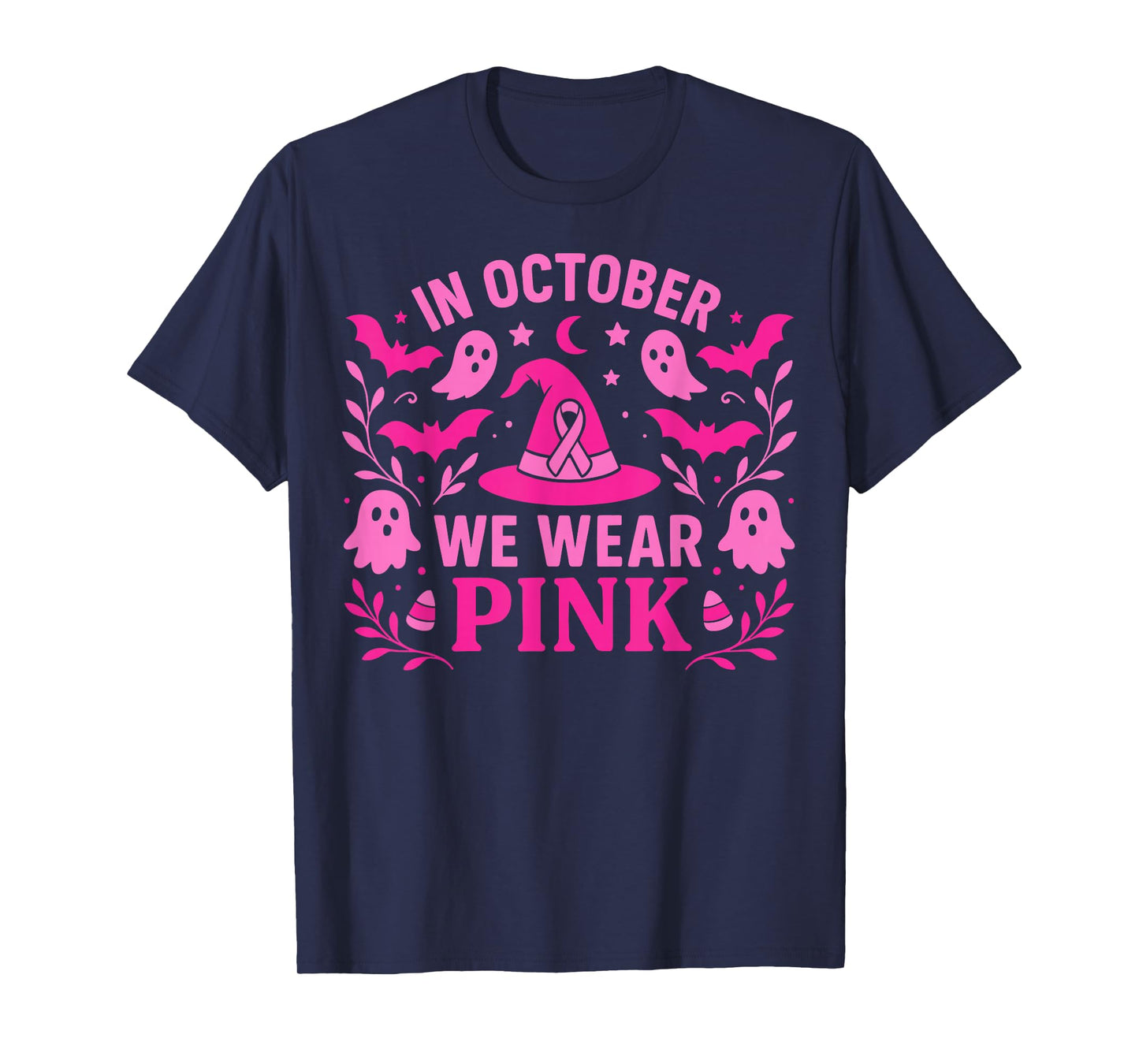 Halloween Breast Cancer Awareness October Wear Pink Witch T-Shirt