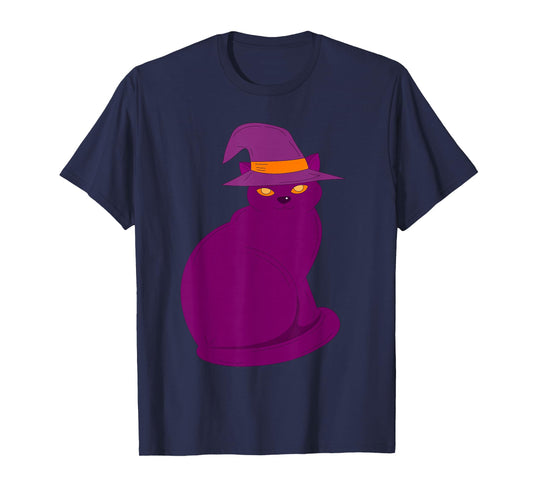 Cute Witch Purple Cat Spooky Halloween Pet Aesthetic T-Shirt