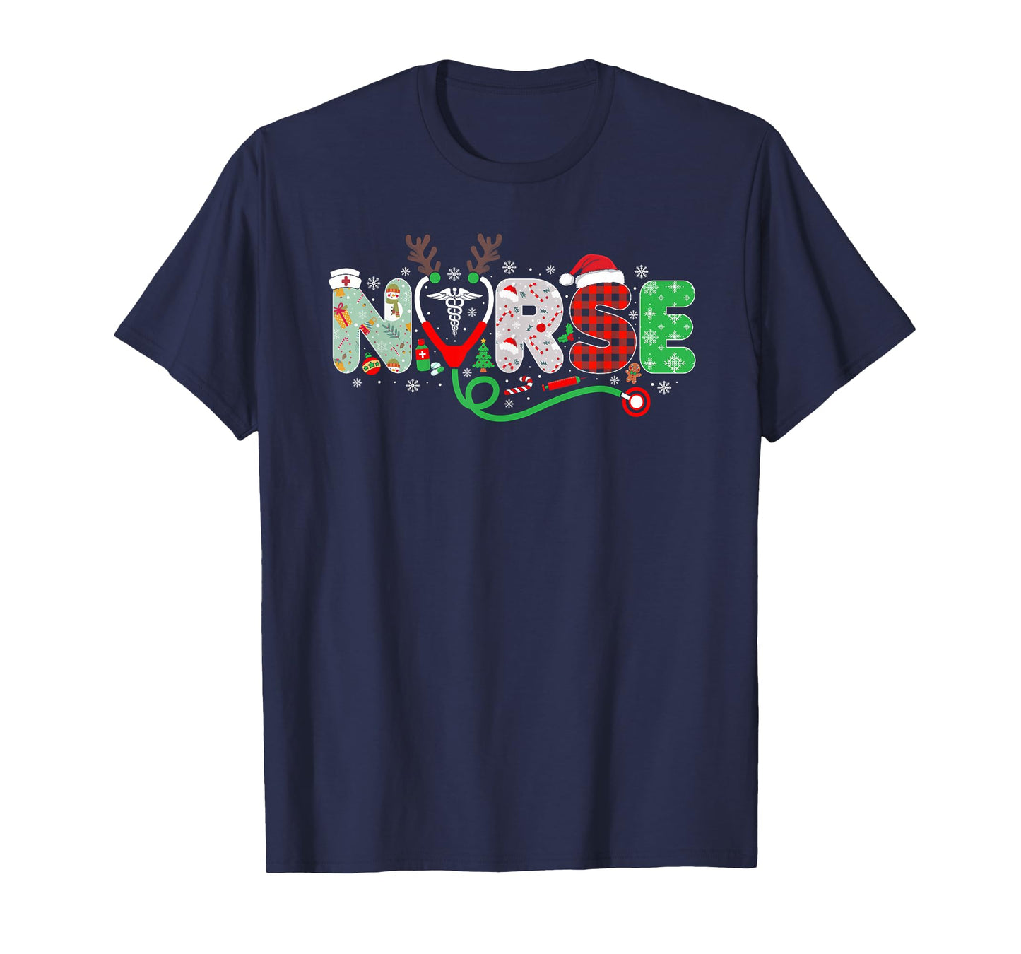 Nurse Christmas Stethoscope Nurses Xmas Scrub Top Women T-Shirt