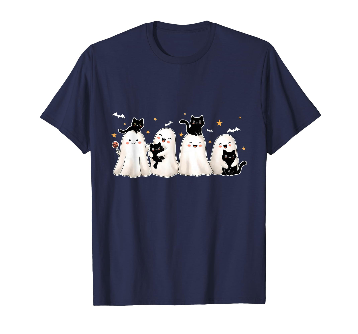 Ghost Holding Black Cat Halloween Black Cat Lover Cat Mom T-Shirt