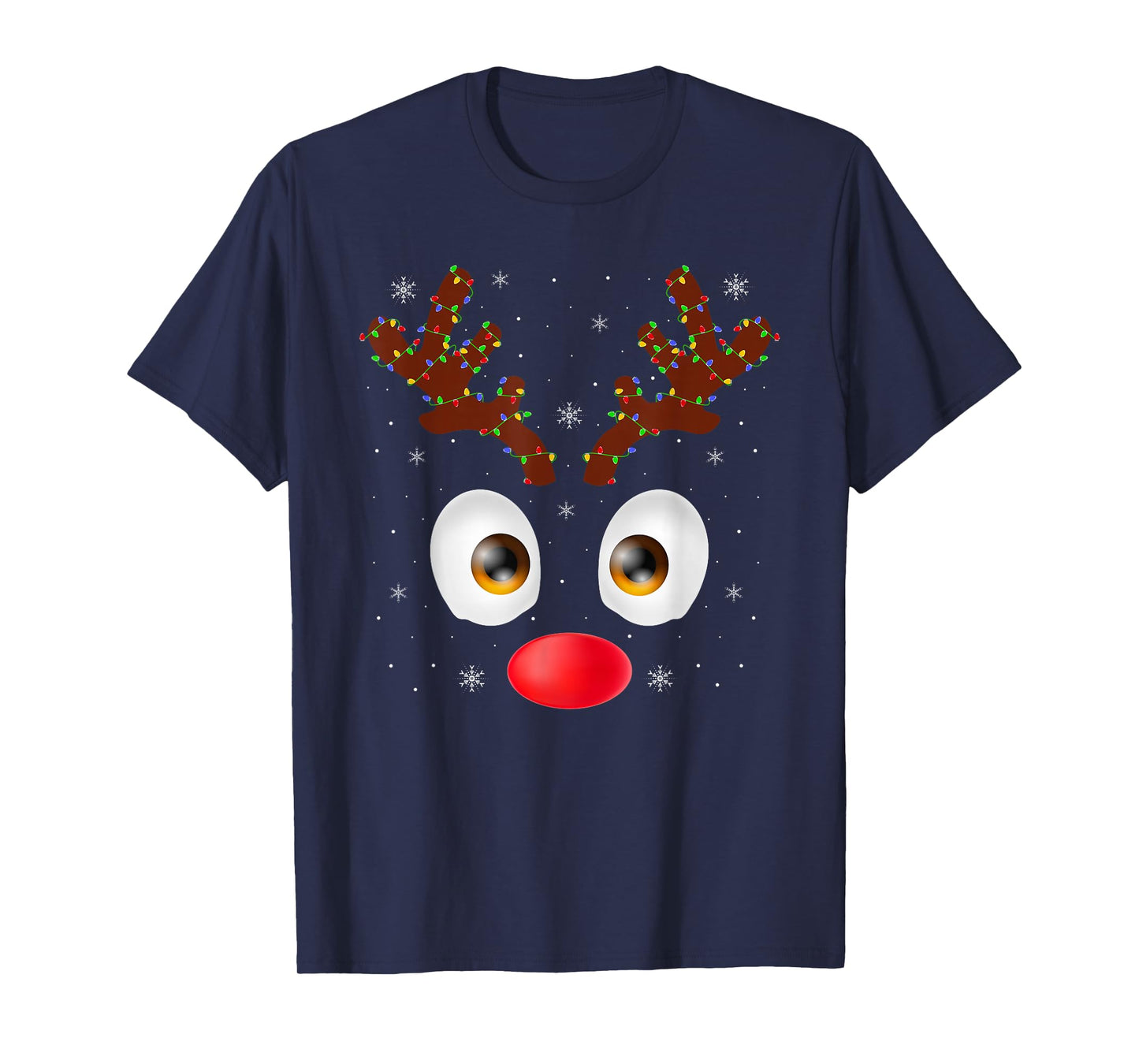 Reindeer Face Christmas Lights Funny Reindeer Family Xmas T-Shirt