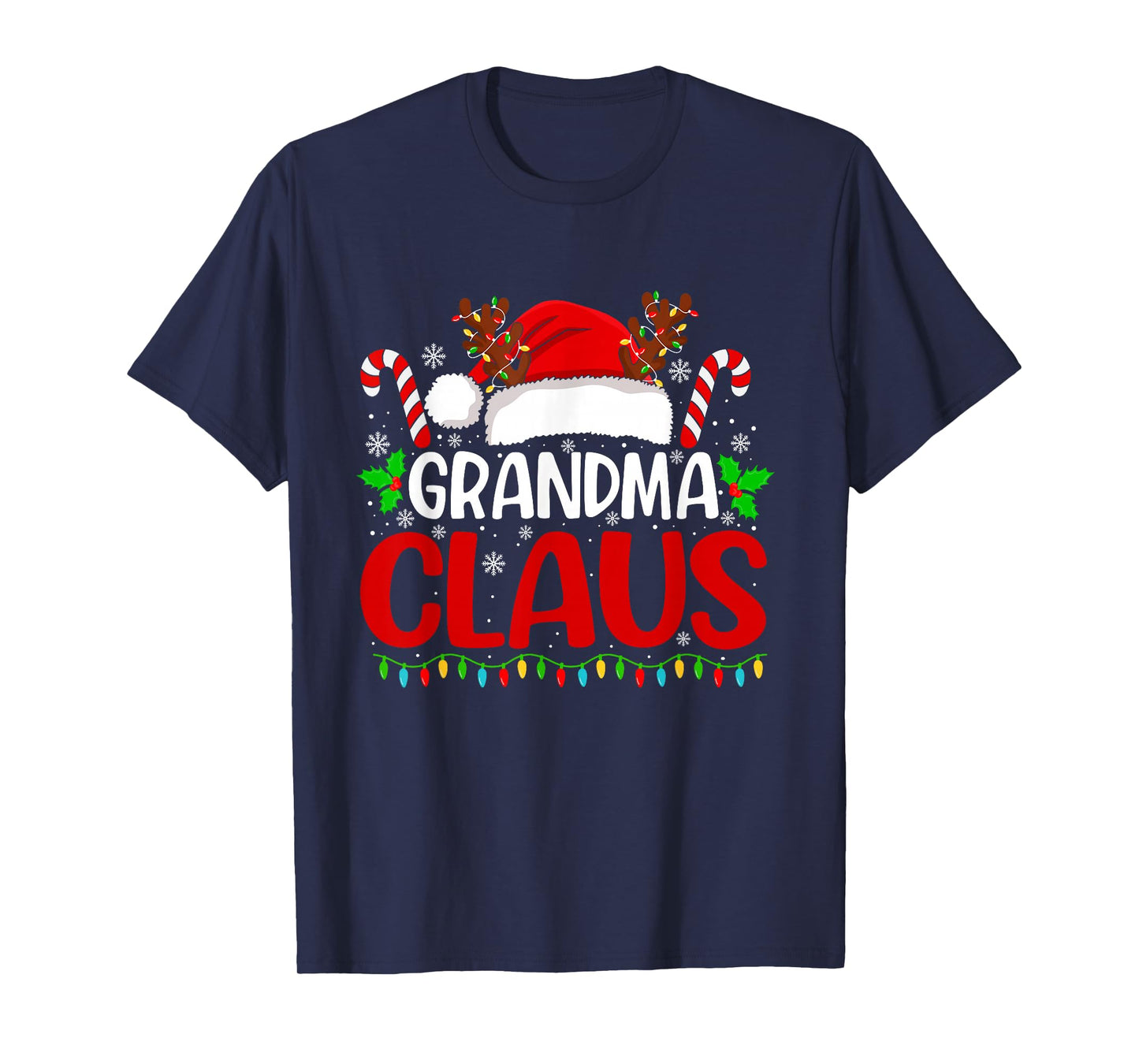 Grandma Claus Christmas Lights Santa Family Matching Xmas T-Shirt