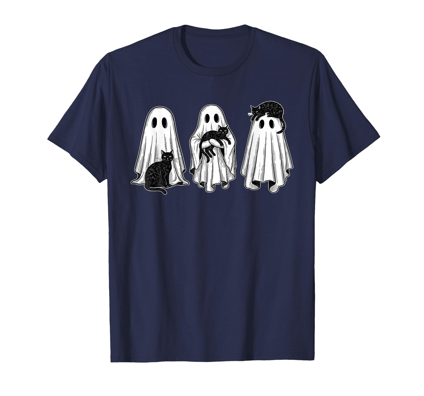 Vintage Halloween Ghost Holding Black Cat Funny Cat Lovers T-Shirt