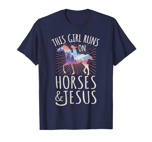 Horse Rider - This Girl Runs On Horses And Jesus T-Shirt