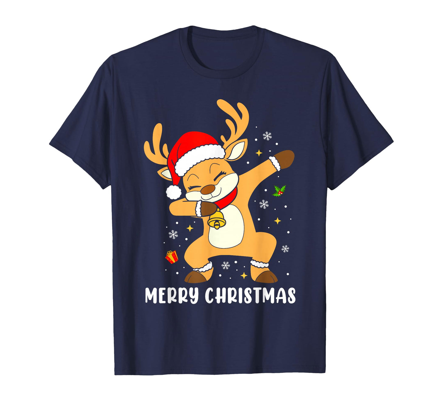 Merry Christmas Lights Red Santa Hat Family Xmas Reindeer T-Shirt
