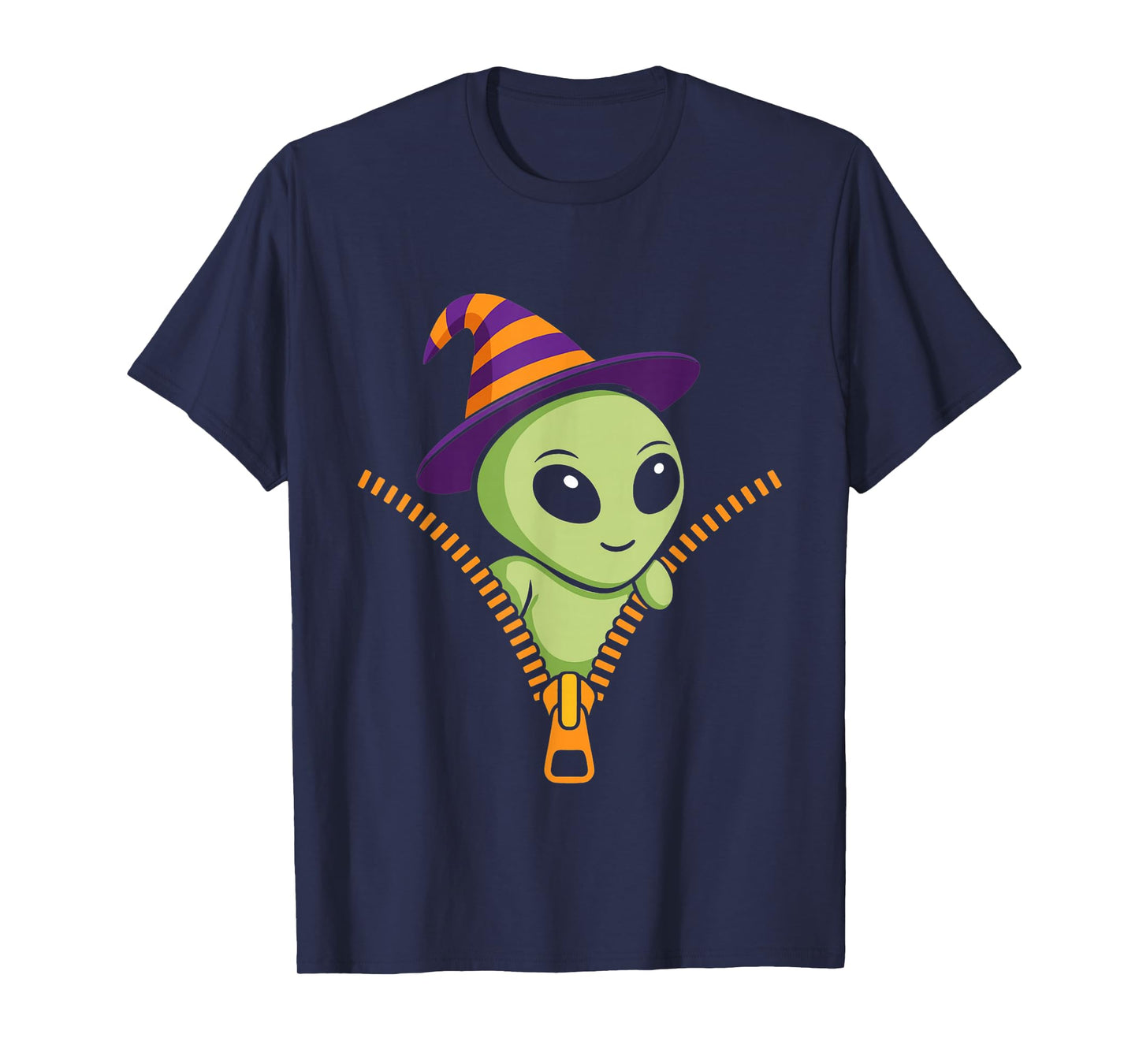 Alien Emerging from A Zipper Cute Alien Halloween T-Shirt