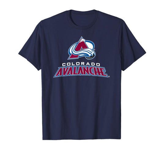 Colorado Avalanche Power Play T-Shirt - Blue, Unisex-Adults/Kids, Short Sleeve, Modern Casual, Solid with Print, NHL Officially Licensed