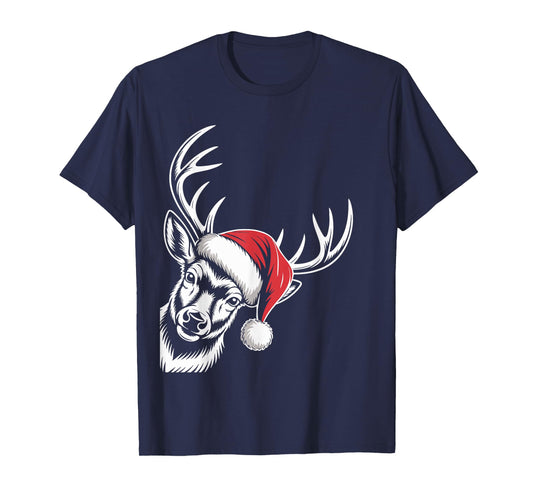 Deer Christmas Santa Hat Pajama Whitetail Buck Deer Xmas T-Shirt