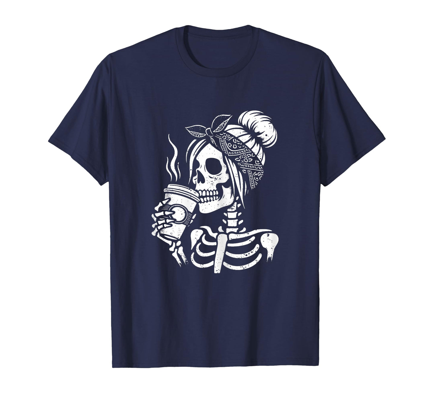 Halloween Skeleton Messy Bun Coffee Funny Costume Mom Women T-Shirt