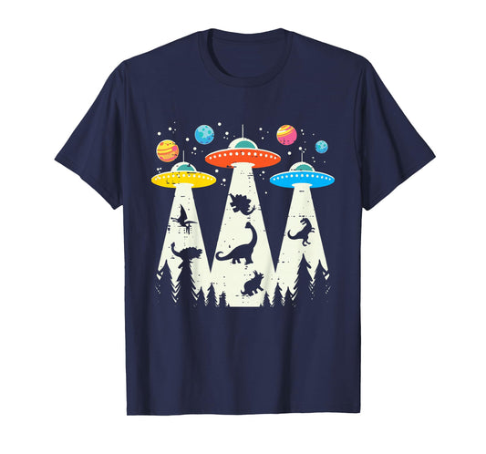 Kids Alien Abduction Dinosaur Funny UFO Space Toddler Boys Kids T-Shirt