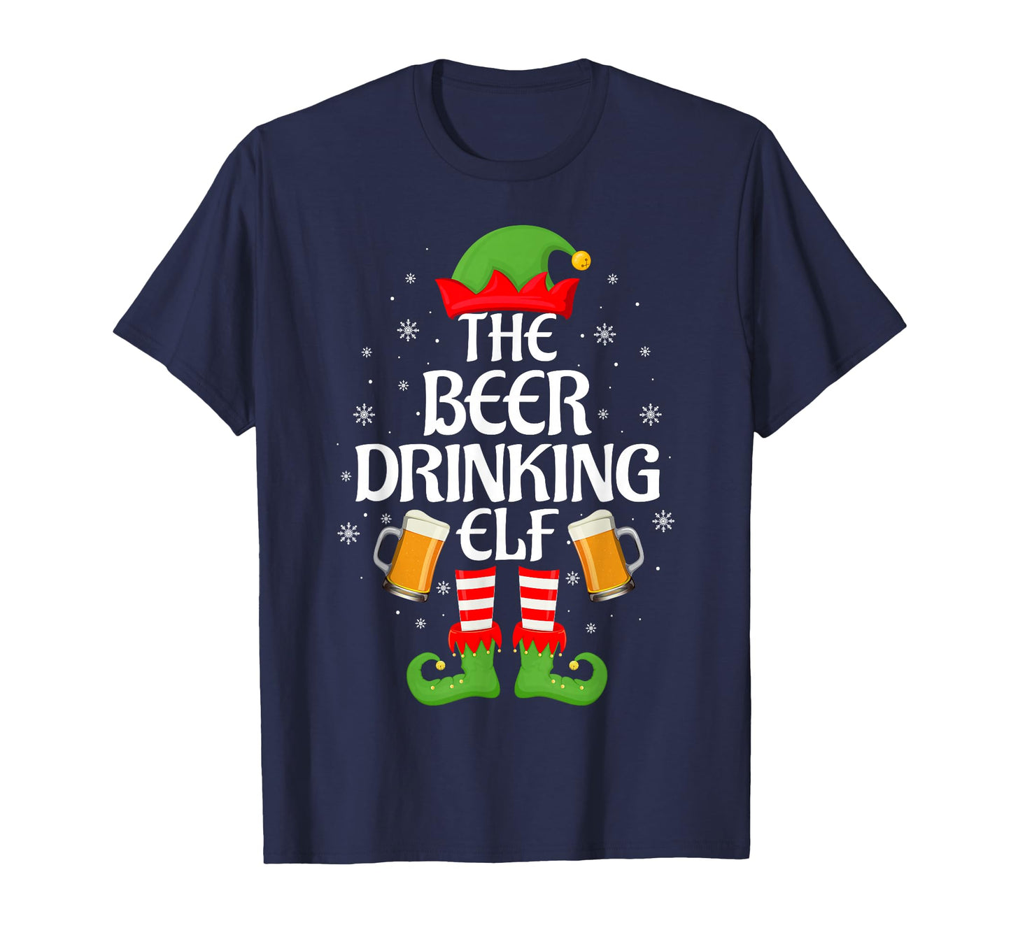 Beer Drinking Elf Xmas Matching Family Elf Squad Christmas T-Shirt