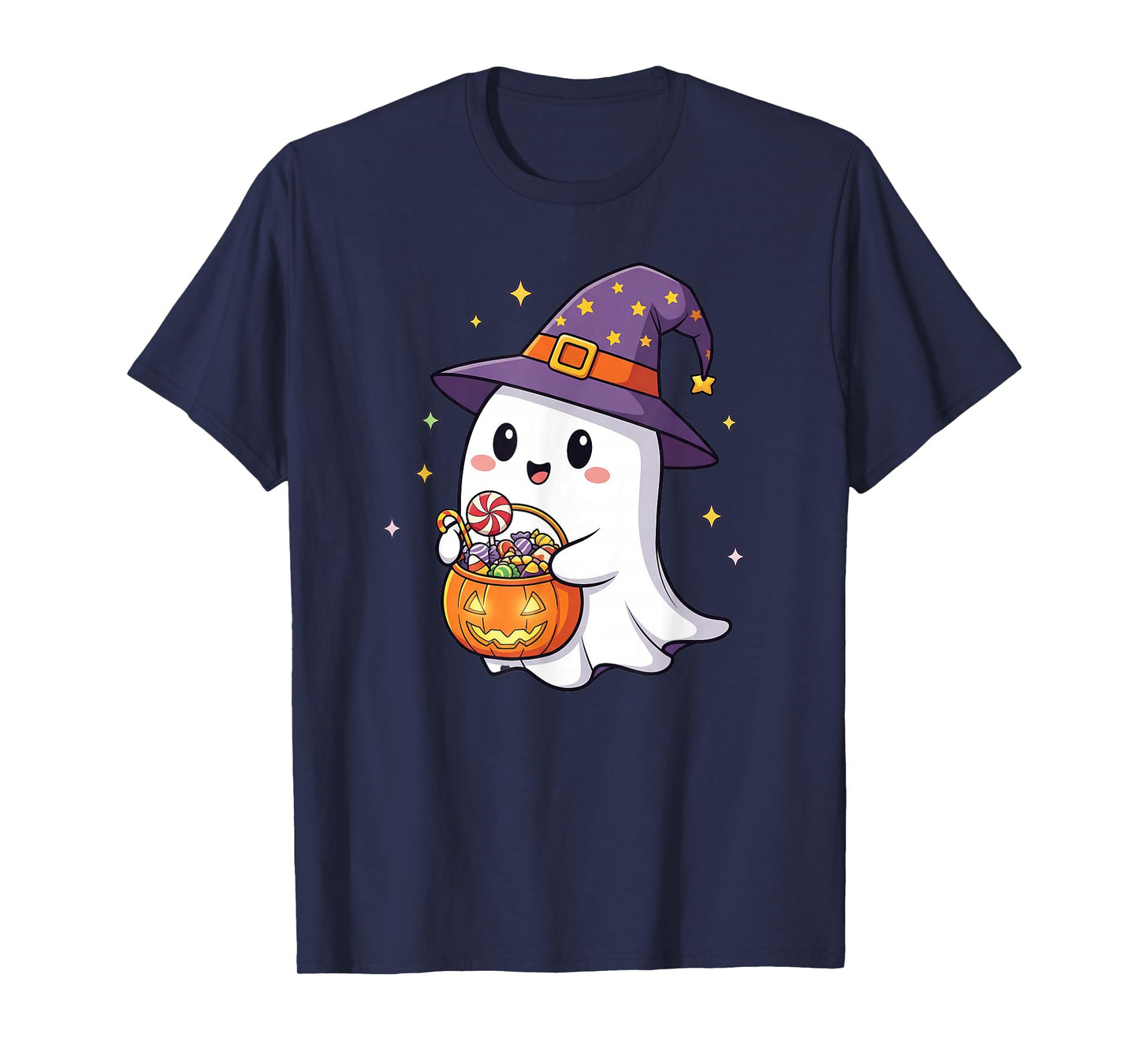 Cute Ghost Witch Hat Pumpkin Halloween Candy Spooky Season T-Shirt