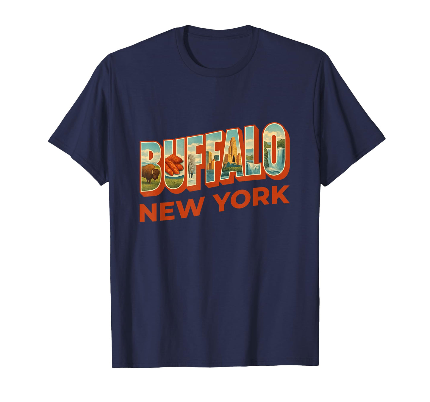 Buffalo New York Famous Icons Inside Retro Typography T-Shirt