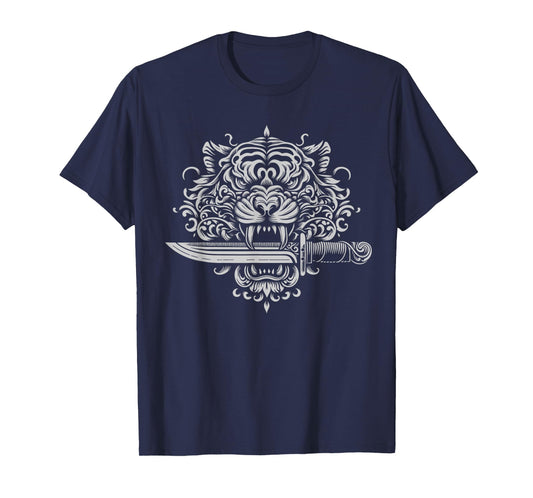 Sak Yant Muay Thai MMA Tattoo Tiger Head Knife Martial Art T-Shirt