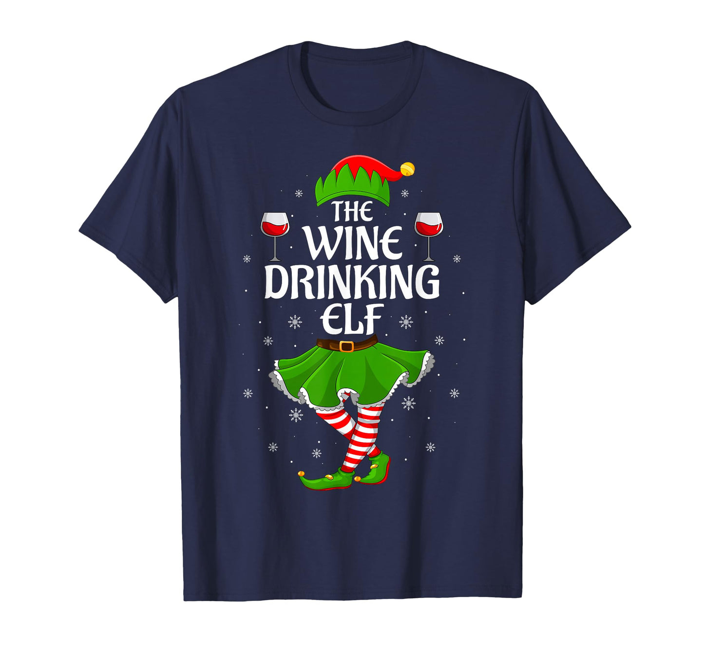 Wine Drinking Elf Christmas Family Girl Women Elf Squad Xmas T-Shirt