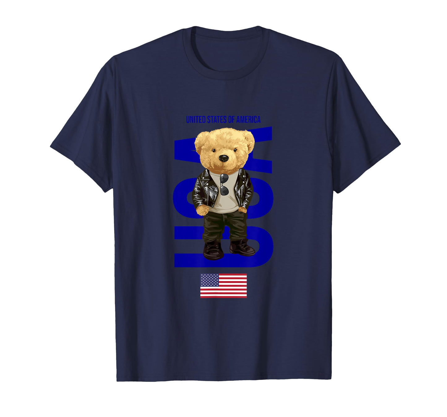 Cool Teddy Bear in USA American Style Illustration Graphic T-Shirt