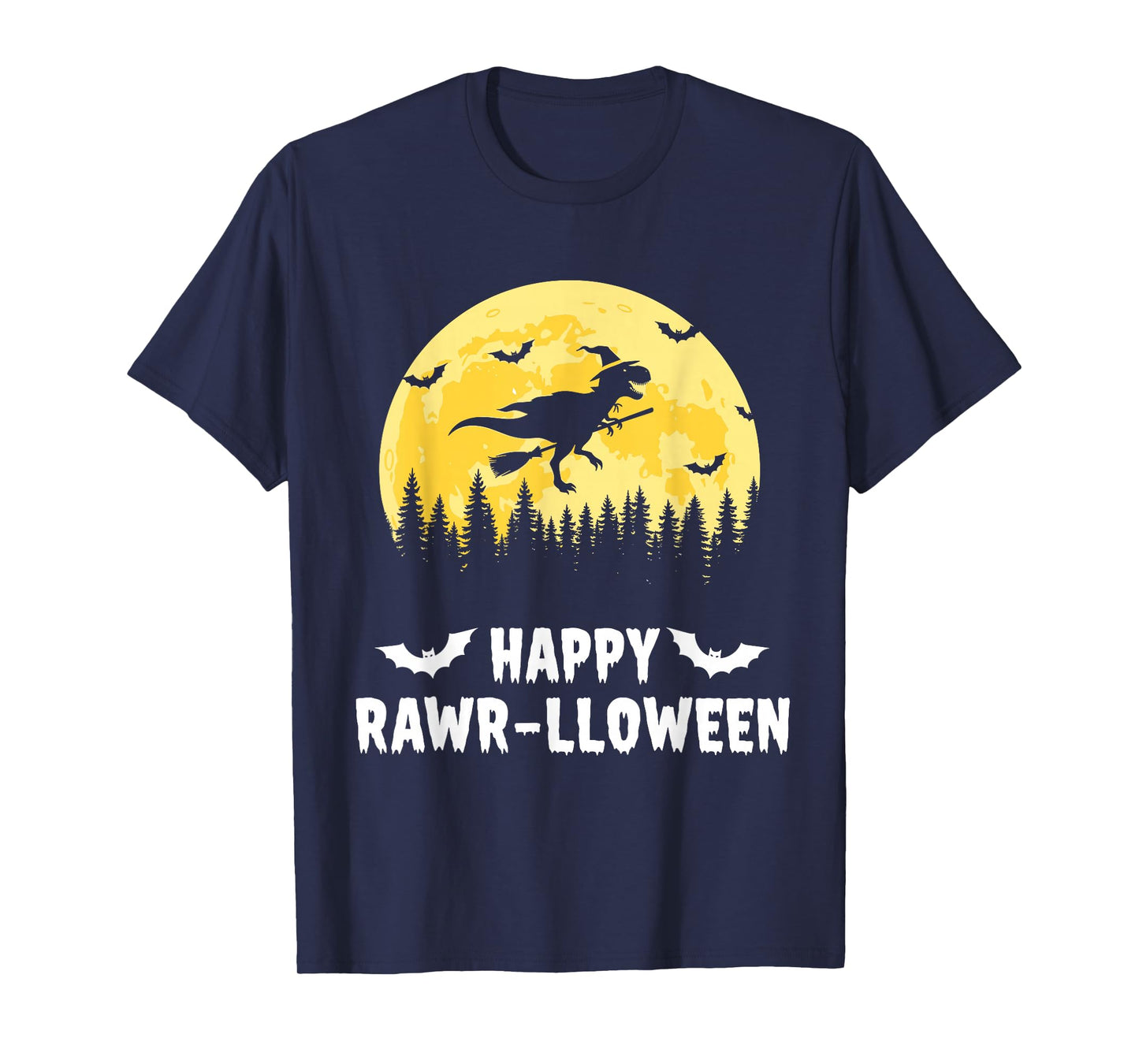 Happy Rawr-lloween Funny Halloween T Rex Flying Witch T-Shirt