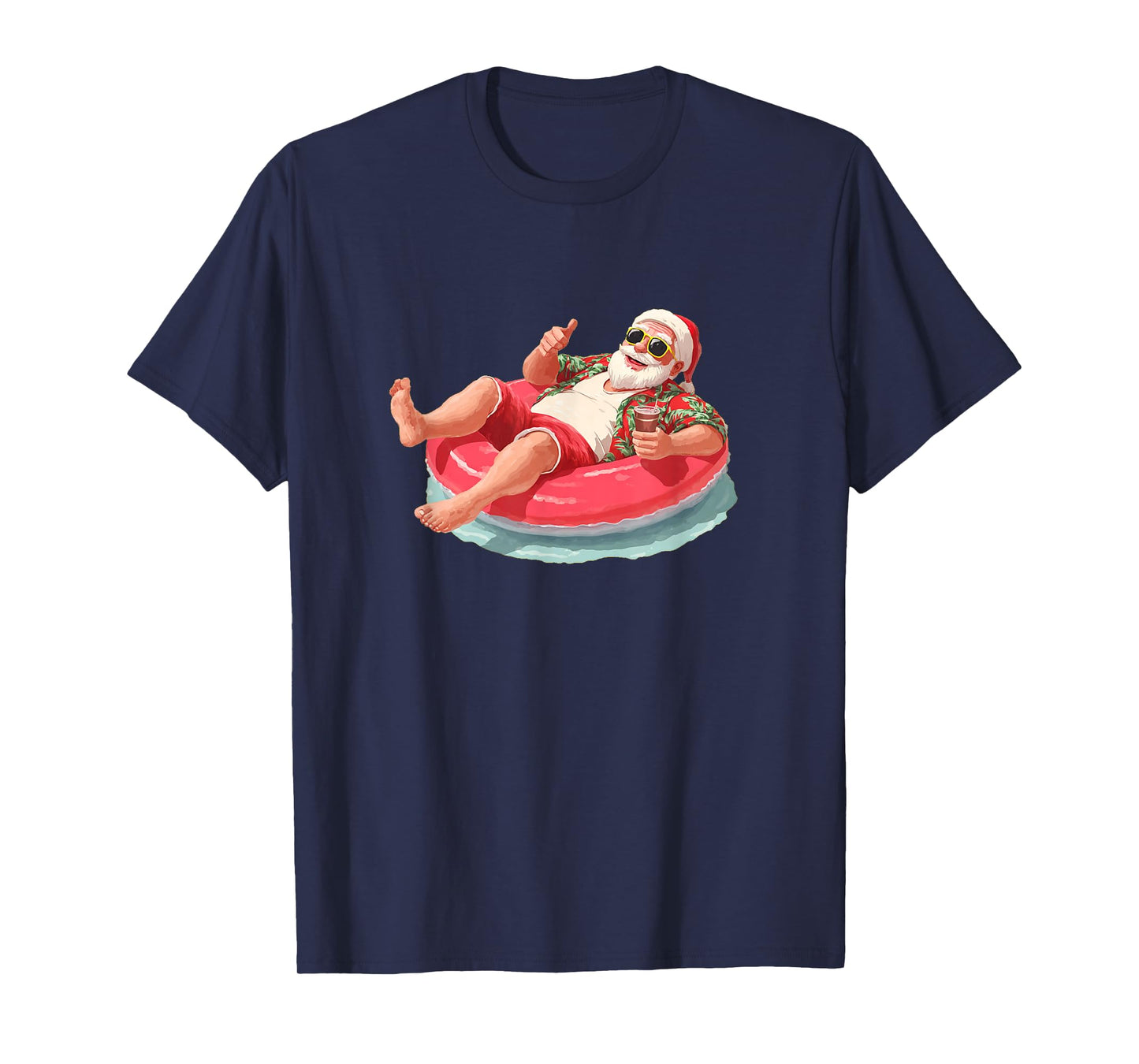 Awesome Santa Claus in Pool Ring for Amazing Christmas T-Shirt