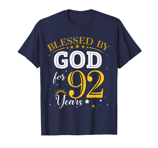Vintage Blessed by God For 92 Years Old 92nd Birthday Girl T-Shirt