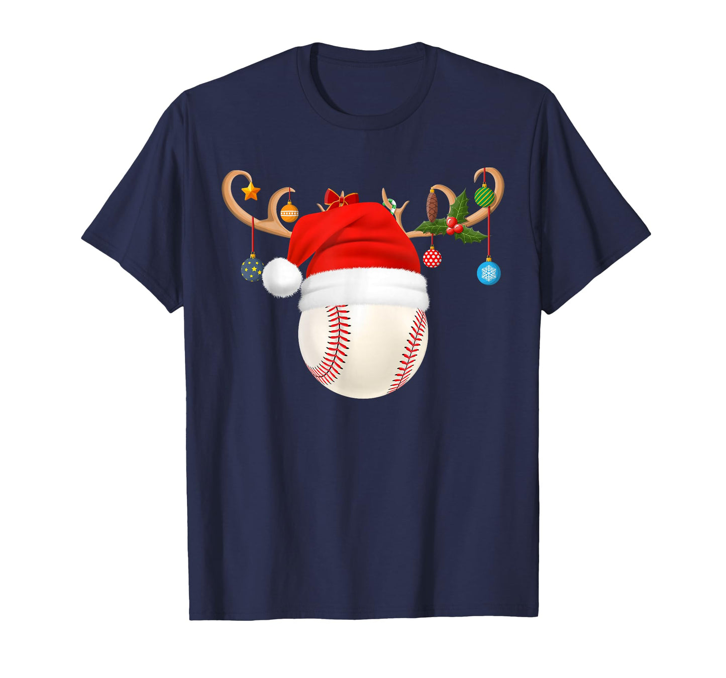 Baseball Christmas Reindeer Santa Hat Sports Player Xmas T-Shirt