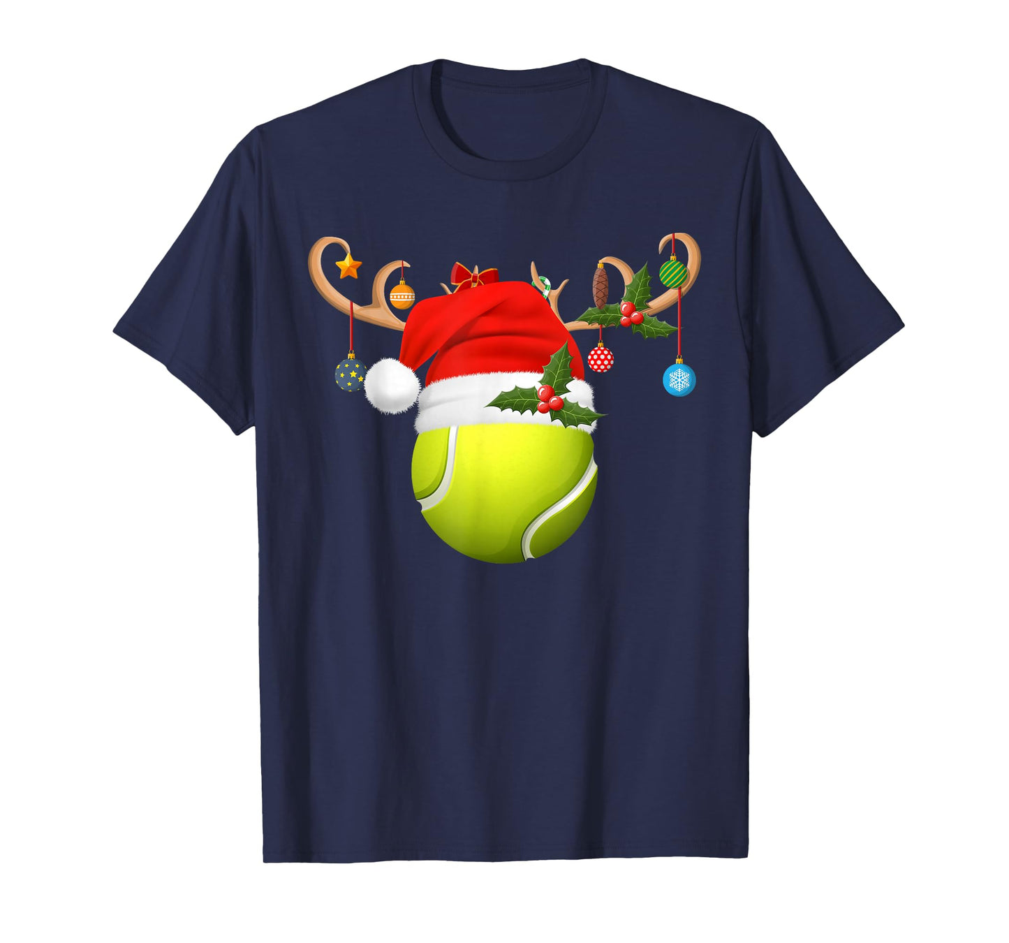 Tennis Ball Christmas Reindeer Santa Hat Sports Player Xmas T-Shirt