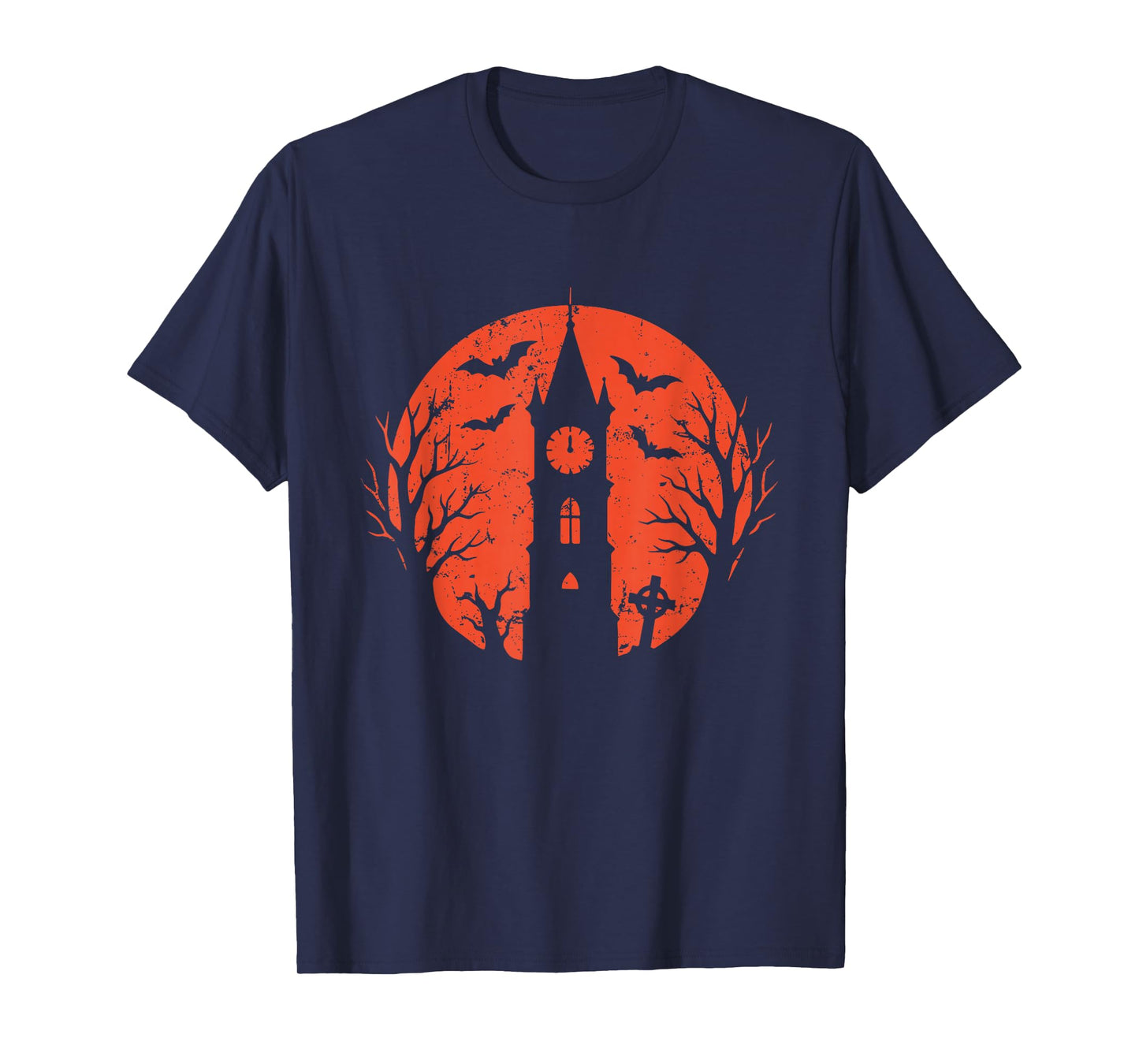 Clock Tower and Bats Halloween Moon T-Shirt