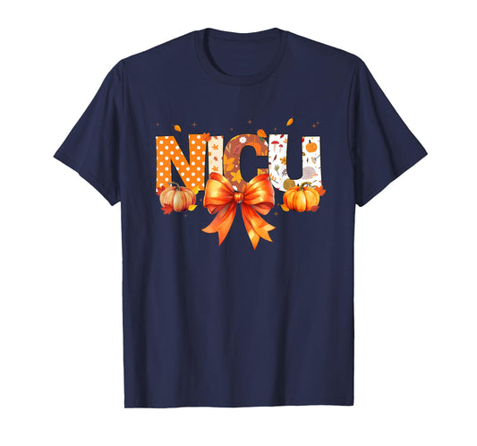 Love NICU Pumpkin Leopard Autumn Fall Season Scrub Women T-Shirt
